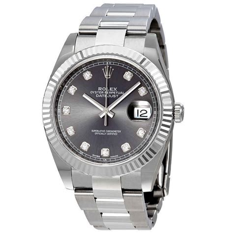 rolex datejust 41 rhodium diamond dial automatic mens watch 126334rdo